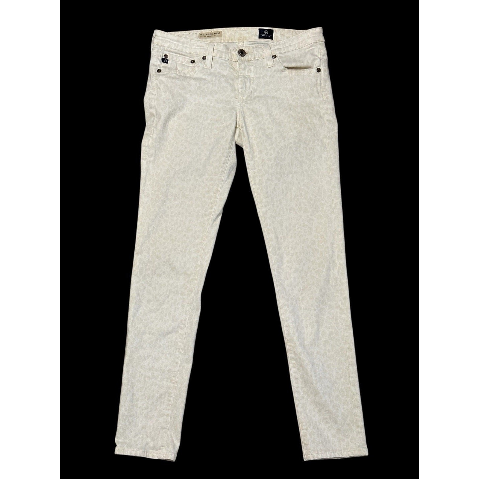 Adriano Goldschmied Ag Size 27r Ivory Cheetah Skinny Ankle Jeans Low Rise Womens